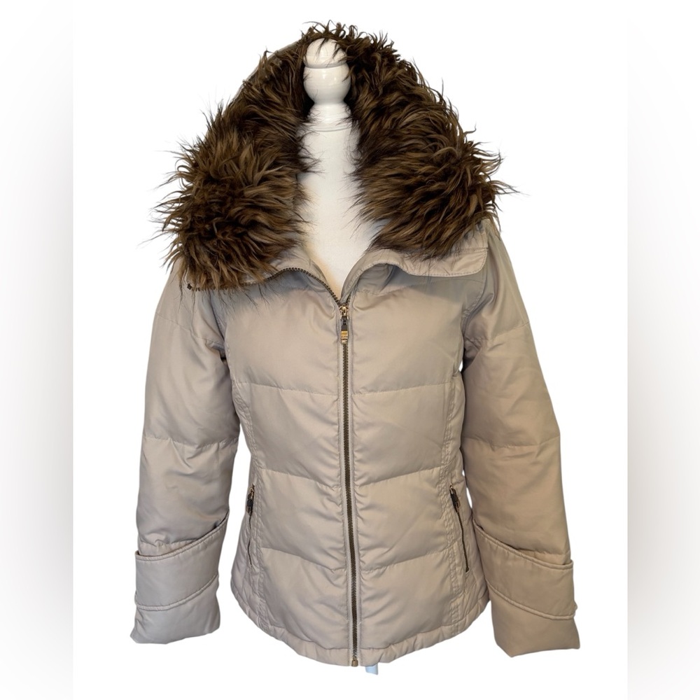 CALVIN KLEIN Tan Hooded Down Puffer Jacket Size XSmall